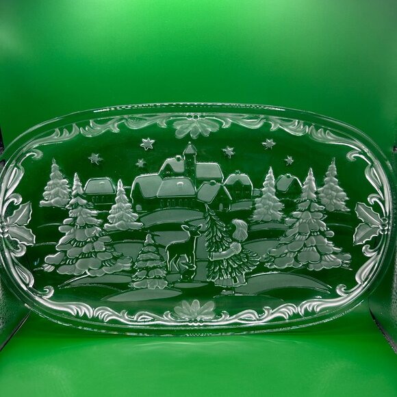 Mikasa Frosted COOKIE TRAY Serving Plate 15" X 9" Deer Christmas Trees Forest - Picture 2 of 5